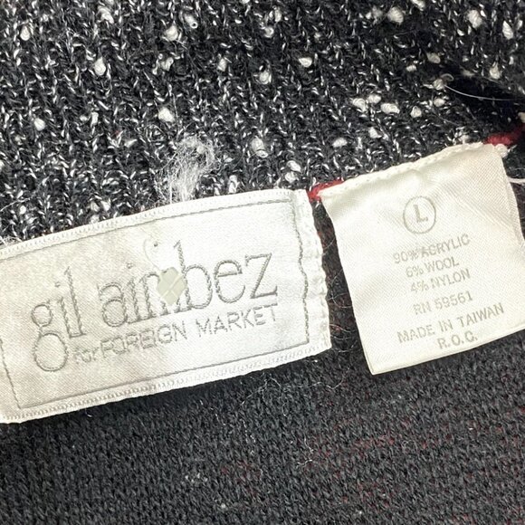 Vintage 90s Gil Aimbez Red & Dark Grey Oversized Cardigan L - Picture 6 of 16